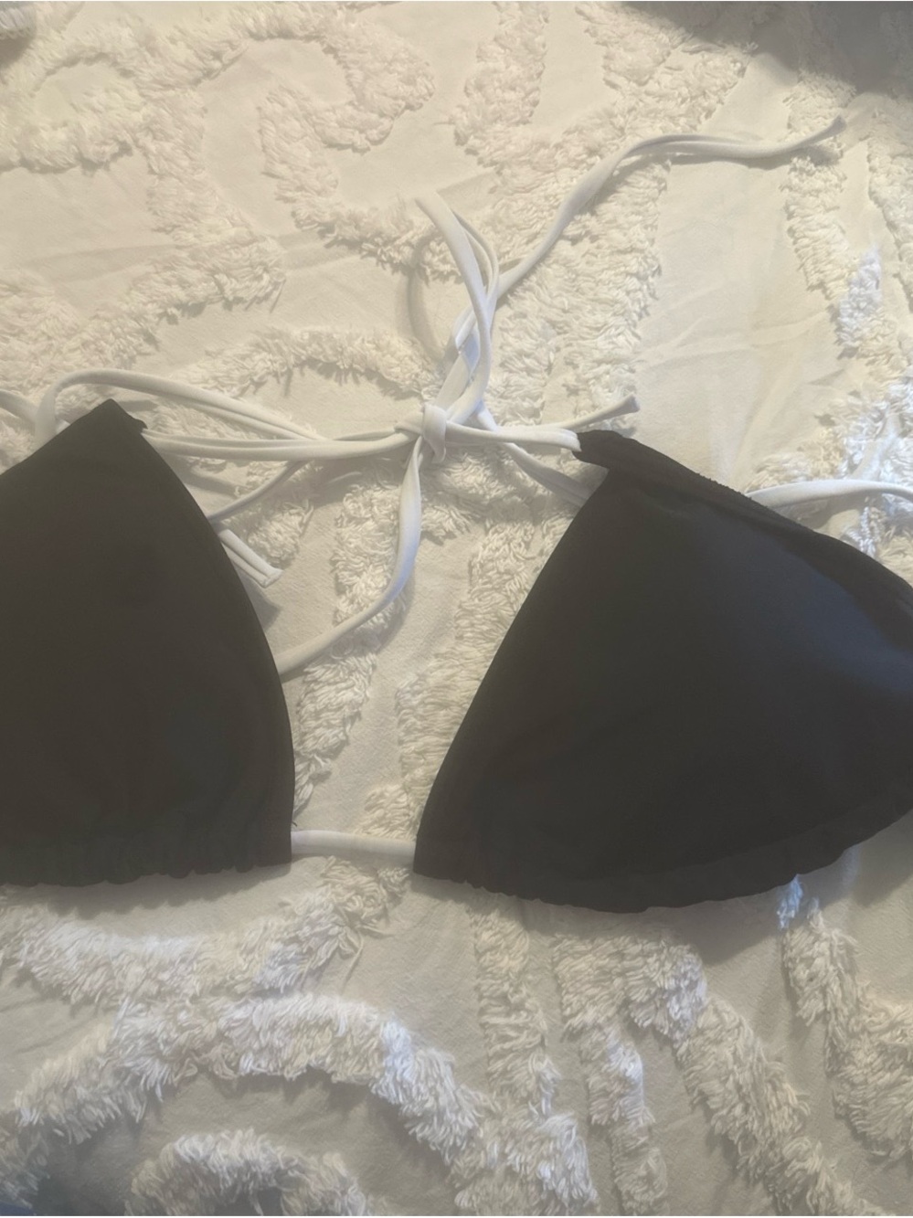 Black Triangle Bikini Top with White Ties